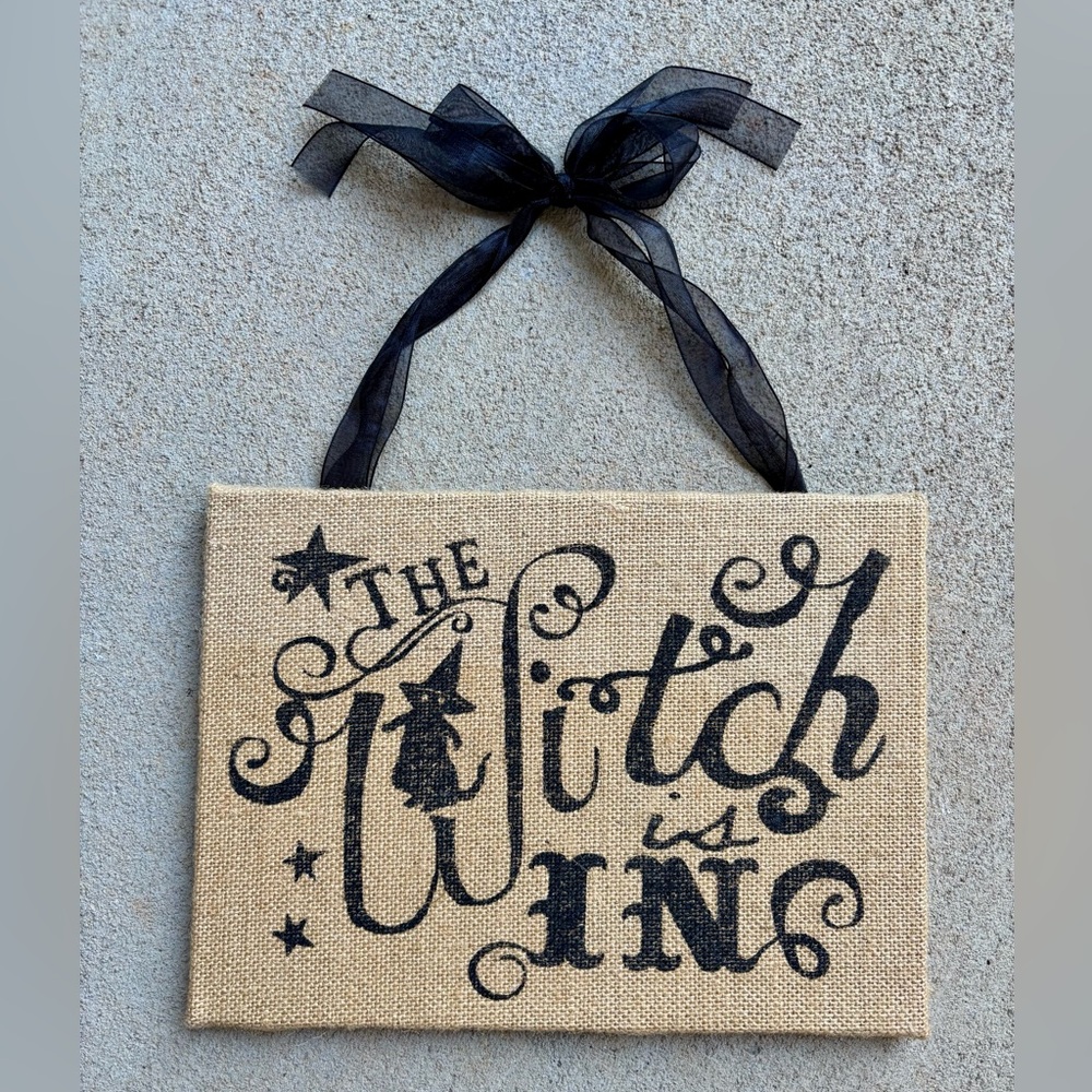 Primitives by Kathy Halloween Witch Burlap Sign Wall Decor NWT